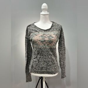 SALE! Gray Pink Rose Knit Sweater Size M EUC